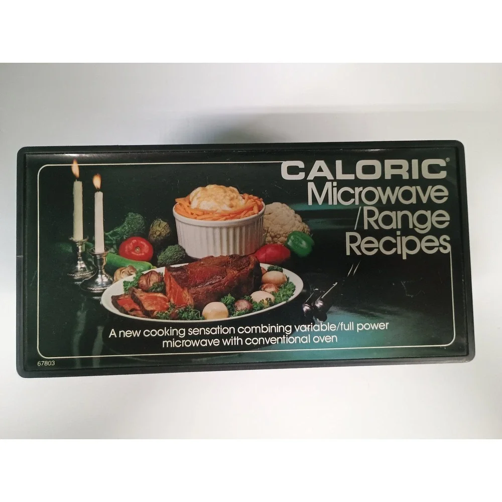 Vintage Caloric Microwave Range Recipe Circle Cards with Black Plastic Box 67803